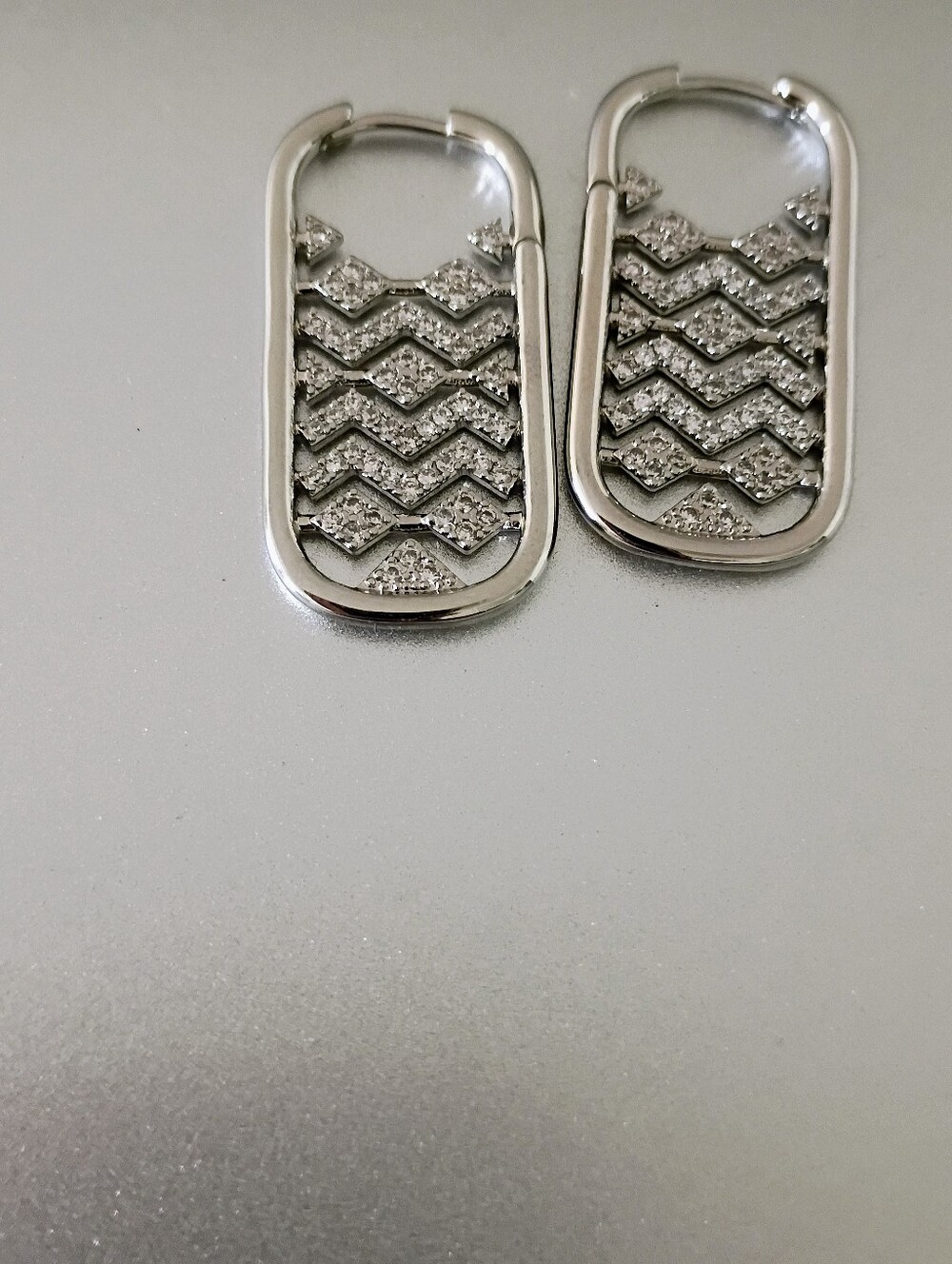 New Silver Tone Chevron Pavé Drop Earrings - Women Accessories
